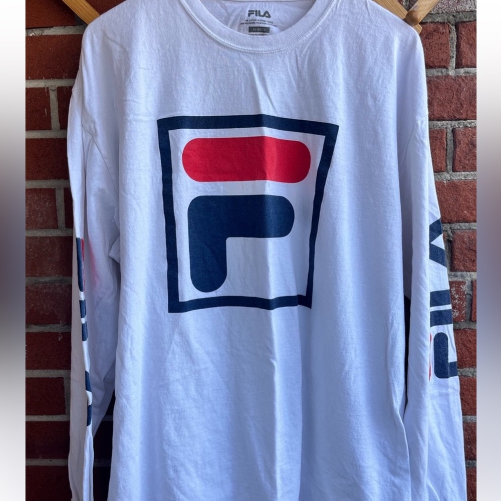 Fila White Long Sleeve Tee with Red and Blue Logo